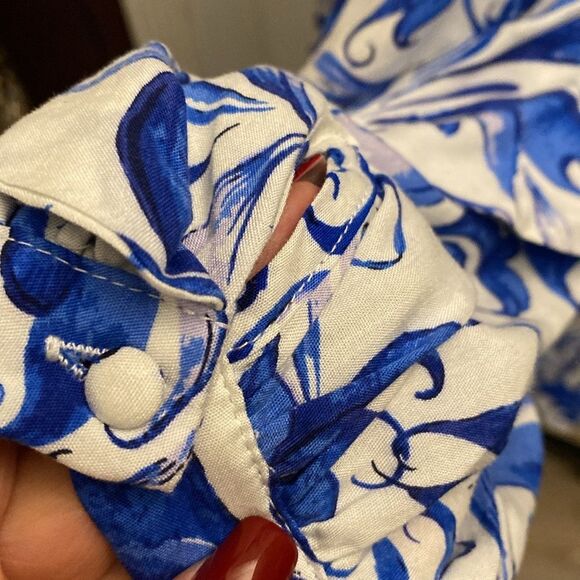 Fetiche Suances Blue and White Floral wrap mini Dress, L - Picture 11 of 16